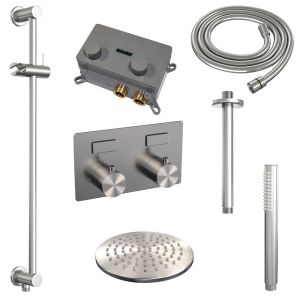 Brauer Edition 5-NG-176 thermostatic concealed rain shower with push buttons SET 65 brushed stainless steel PVD