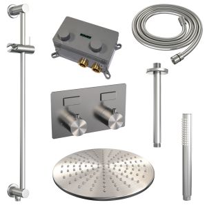 Brauer Edition 5-NG-177 thermostatic concealed rain shower with push buttons SET 66 brushed stainless steel PVD