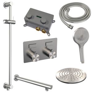 Brauer Edition 5-NG-178 thermostatic concealed rain shower with push buttons SET 67 brushed stainless steel PVD