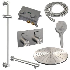 Brauer Edition 5-NG-179 thermostatic concealed rain shower with push buttons SET 68 brushed stainless steel PVD