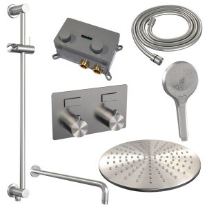Brauer Edition 5-NG-181 thermostatic concealed rain shower with push buttons SET 70 brushed stainless steel PVD