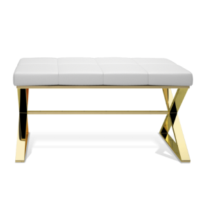 Decor Walther Bench 0509628 BENCH zitbankje goud/ Eco-lederen kussen wit