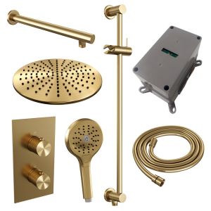 BrauerCarving 5-GG-140 thermostatic concealed rain shower 3-way diverter SET 44 gold brushed PVD