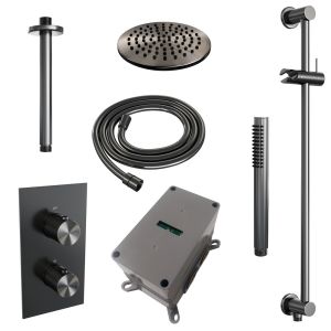 Brauer Carving 5-GM-137 thermostatic concealed rain shower 3-way diverter SET 41 gunmetal brushed PVD