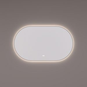 Hipp Design SPV 13720 BL KW spiegel ovaal-recht in MAT ZWART met indirecte LED verlichting rondom 100x70x3cm