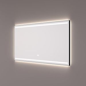 Hipp Design SPV 7010 BL KW spiegel in mat zwart met 2 horizontale LED banen en indirecte LED verlichting rondom 80x70x3cm
