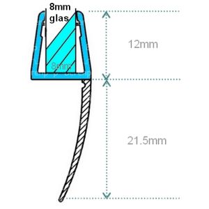 Exa-Lent Universal sample piece of shower rubber type DS04 - 2cm length and suitable for glass thickness 8mm - 1 flap