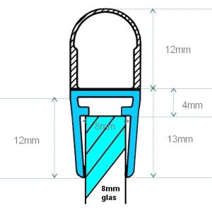 Exa-Lent Universal sample piece of shower rubber type DS08 - 2cm length and suitable for glass thickness 8mm - 1 bellows of 12mm (ball)
