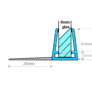 Exa-Lent Universal sample piece of shower rubber type DS09 - 2cm length and suitable for glass thickness 8mm - 1 flap horizontally