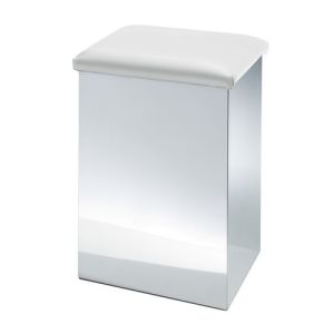 Decor Walther 0506450 CASE HK 1 KW laundry basket/ stool 50x32x32cm stainless steel polished/ artificial leather white