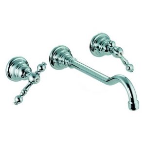 Fima Carlo Frattini Epoque F5051L5SN 3-gats wandwastafelkraan 2-greeps uitloop 20cm geborsteld nikkel