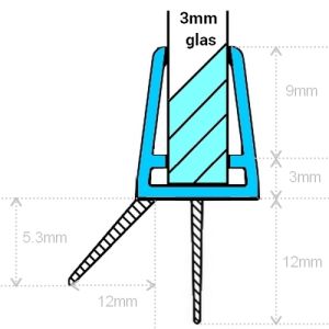 Exa-Lent Universal sample piece of shower rubber type DS40 - 2cm length and suitable for glass thickness 3mm - 2 flaps