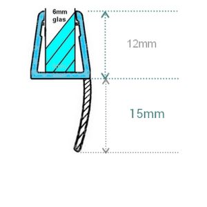 Exa-Lent Universal sample piece of shower rubber type DS43 - 2cm length and suitable for glass thickness 6mm - 1 flap