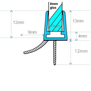 Exa-Lent Universal sample piece of shower rubber type DS42 - 2cm length and suitable for glass thickness 8mm - 2 flaps