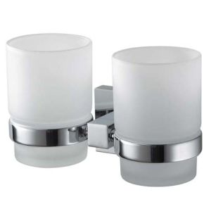 Haceka Mezzo chrom 1117098 doppelt Zahnputzbecherhalter satiniertes Glas/ chrom