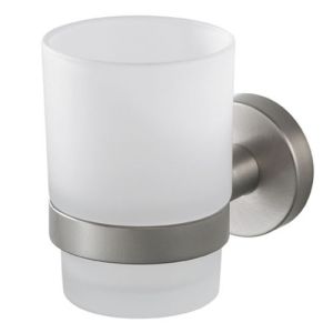 Haceka Tec 1125020 Zahnputzbecherhalter satiniertes Glas/ gebürsteter Edelstahl