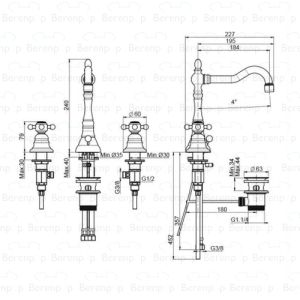 Fima Carlo Frattini Elizabeth F5081CR 3 hole basin faucet 2 handle chrome