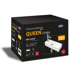 San4U 2500501 One Pack Queen (links) fonteinset wit keramiek/ nikkel RVS look