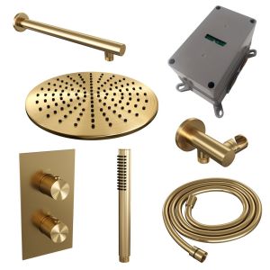 Brauer Carving 5-GG-122 thermostatic concealed rain shower 3-way diverter SET 26 gold brushed PVD