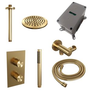 Brauer Carving 5-GG-125 thermostatic concealed rain shower 3-way diverter SET 29 gold brushed PVD