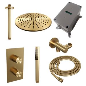 Brauer Carving 5-GG-126 thermostatic concealed rain shower 3-way diverter SET 30 gold brushed PVD