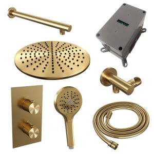 Brauer Carving 5-GG-128 thermostatic concealed rain shower 3-way diverter SET 32 gold brushed PVD