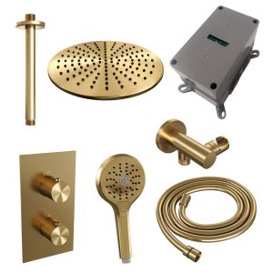 BrauerCarving 5-GG-132 thermostatic flush-mounted rain shower 3-way diverter SET 36 gold brushed PVD