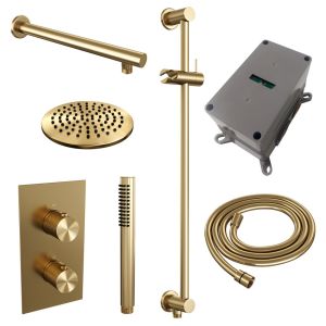 Brauer Carving 5-GG-133 thermostatic concealed rain shower 3-way diverter SET 37 gold brushed PVD
