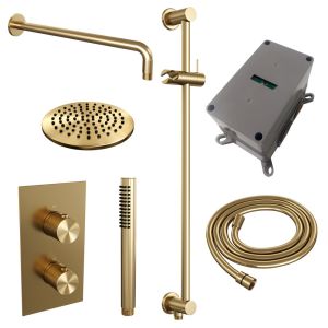 Brauer Carving 5-GG-135 thermostatic concealed rain shower 3-way diverter SET 39 gold brushed PVD