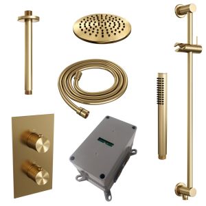 BrauerCarving 5-GG-137 thermostatic concealed rain shower 3-way diverter SET 41 gold brushed PVD