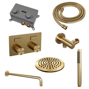 BrauerCarving 5-GG-186 thermostatic concealed rain shower with push buttons SET 51 gold brushed PVD