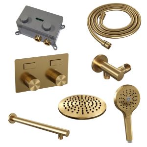 BrauerCarving 5-GG-190 thermostatic concealed rain shower with push buttons SET 55 gold brushed PVD