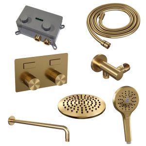 BrauerCarving 5-GG-192 thermostatic flush-mounted rain shower with push buttons SET 57 gold brushed PVD