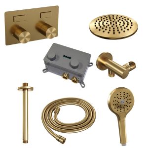 Brauer Carving 5-GG-194 thermostatic concealed rain shower with push buttons SET 59 gold brushed PVD