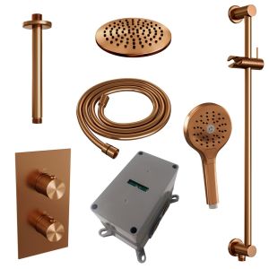 Brauer Carving 5-GK-143 thermostatic concealed rain shower 3-way diverter SET 47 copper brushed PVD