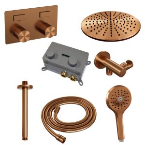BrauerCarving 5-GK-195 thermostatic concealed rain shower with push buttons SET 60 copper brushed PVD