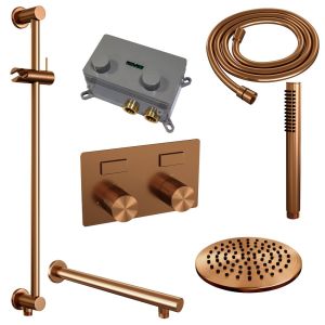 Brauer Carving 5-GK-196 thermostatic concealed rain shower with push buttons SET 61 copper brushed PVD