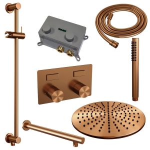 Brauer Carving 5-GK-197 thermostatic concealed rain shower with push buttons SET 62 copper brushed PVD