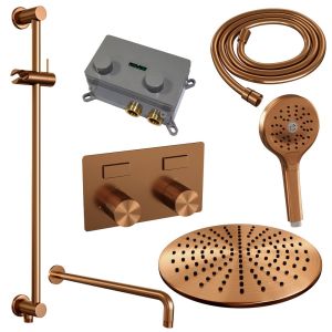 Brauer Carving 5-GK-205 thermostatic concealed rain shower with push buttons SET 70 copper brushed PVD