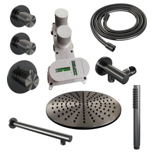 Brauer Carving 5-GM-098 Thermostat-Unterputz-Regenbrause SET 02 gunmetal gebürstet PVD