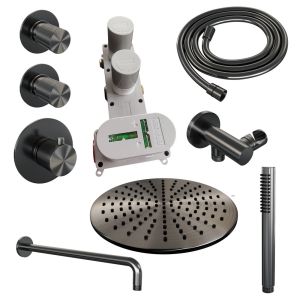 Brauer Carving 5-GM-100 Thermostat-Unterputz-Regenbrause SET 04 gunmetal gebürstet PVD