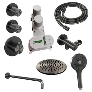 Brauer Carving 5-GM-105 Thermostat-Unterputz-Regenbrause SET 09 gunmetal gebürstet PVD