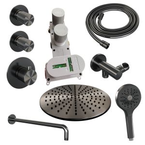 Brauer Carving 5-GM-106 Thermostat-Unterputz-Regenbrause SET 10 gunmetal gebürstet PVD