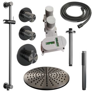 Brauer Carving 5-GM-114 thermostatische verdeckte Regenbrause SET 18 gunmetal gebürstet PVD