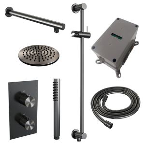 Brauer Carving 5-GM-133 thermostatic concealed rain shower 3-way diverter SET 37 gunmetal brushed PVD