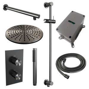 Brauer Carving 5-GM-134 thermostatic concealed rain shower 3-way diverter SET 38 gunmetal brushed PVD
