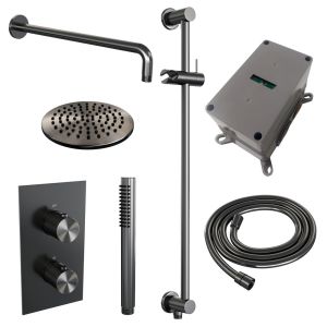 Brauer Carving 5-GM-135 thermostatic concealed rain shower 3-way diverter SET 39 gunmetal brushed PVD