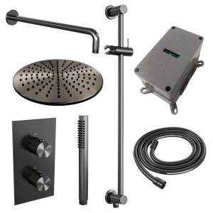 Brauer Carving 5-GM-136 thermostatic concealed rain shower 3-way diverter SET 40 gunmetal brushed PVD