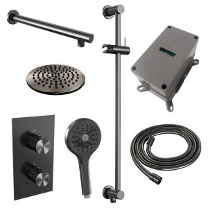 Brauer Carving 5-GM-139 thermostatic concealed rain shower 3-way diverter SET 43 gunmetal brushed PVD