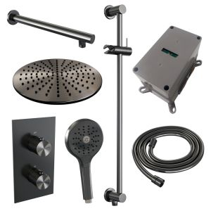 Brauer Carving 5-GM-140 thermostatic concealed rain shower 3-way diverter SET 44 gunmetal brushed PVD